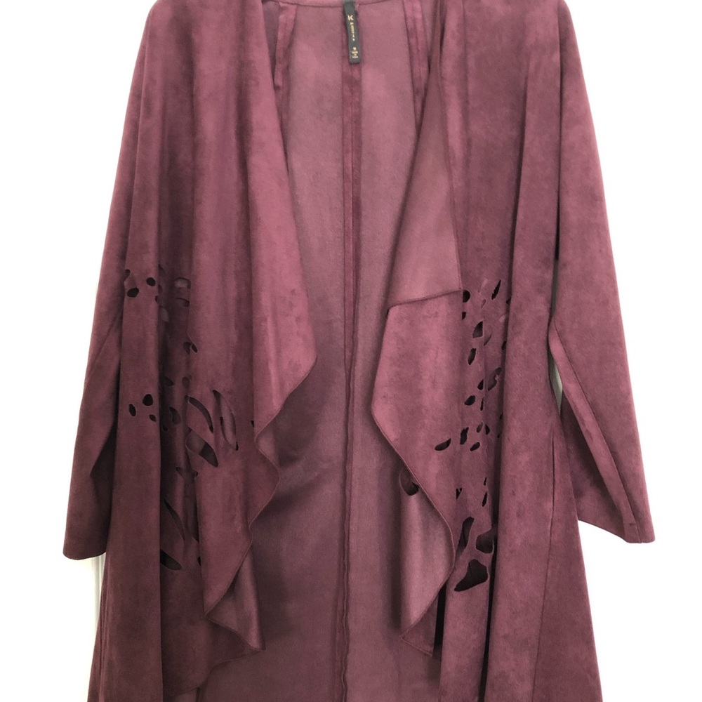 NEW burgundy suede open front jacket